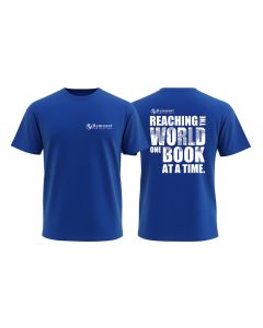 Reaching the World One Book at a Time - T-shirt Blue with White Letters